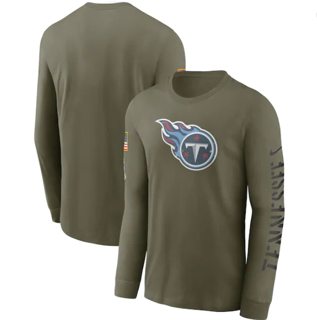 Men's Tennessee Titans Olive 2022 Salute to Service Long Sleeve T-Shirt Men's Tennessee Titans Olive 2022 Salute to Service Long Sleeve T-Shirt